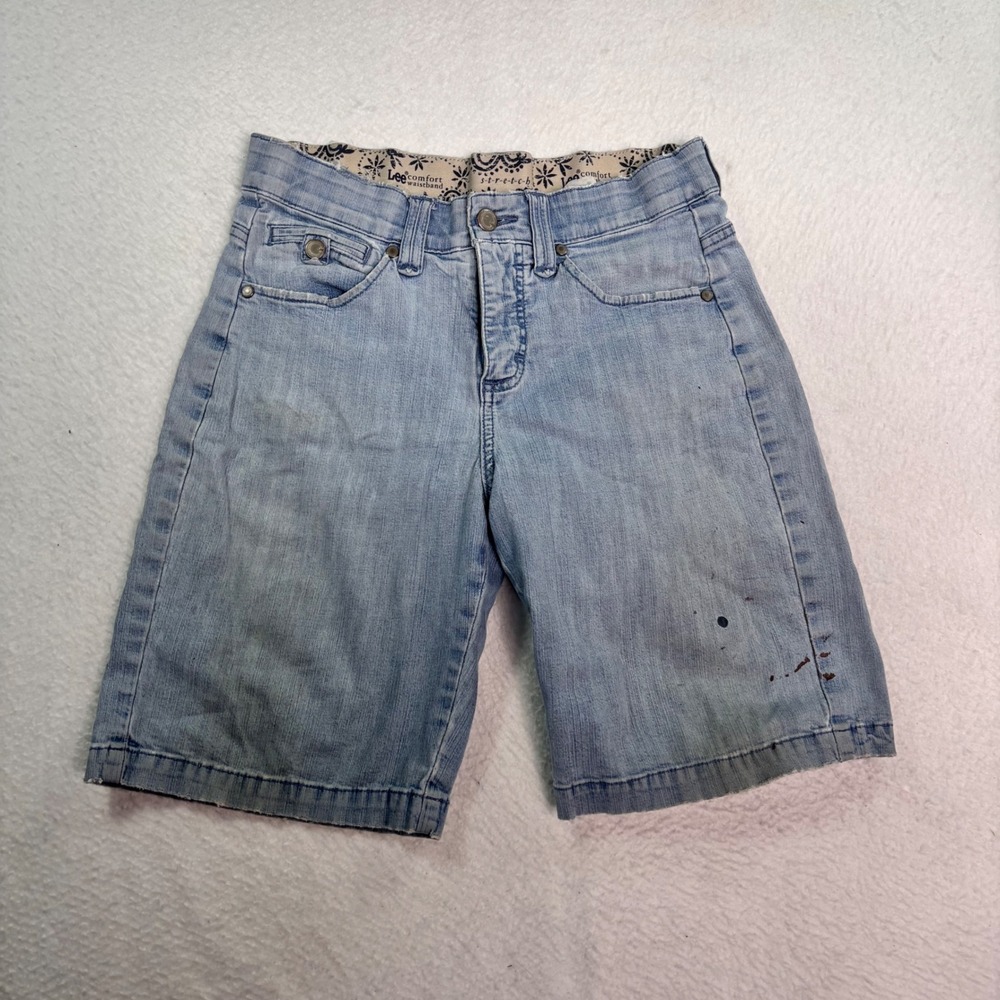 Lee Stretch Bermuda Shorts Womens Approx Size 6 Light Wash Embroidered Pockets
